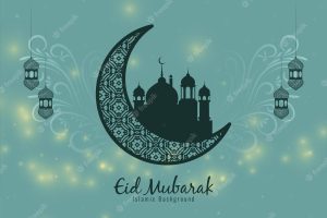 Eid mubarak festival celebration crescent moon background design vector