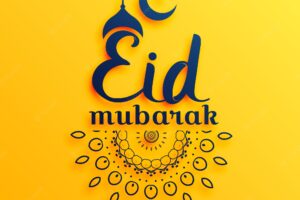 Eid mubarak festival greeting card on yellow background
