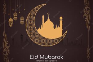 Eid mubarak festival islamic card with frame and crescent moon