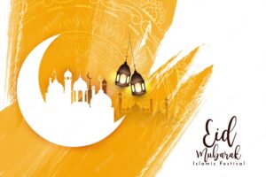 Eid mubarak islamic festival greeting background with crescent moon vector