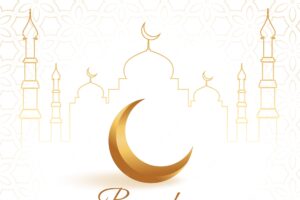Elegant golden moon with mosque ramadan kareem background