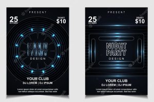 Elegant poster template for electro music festival with blue light