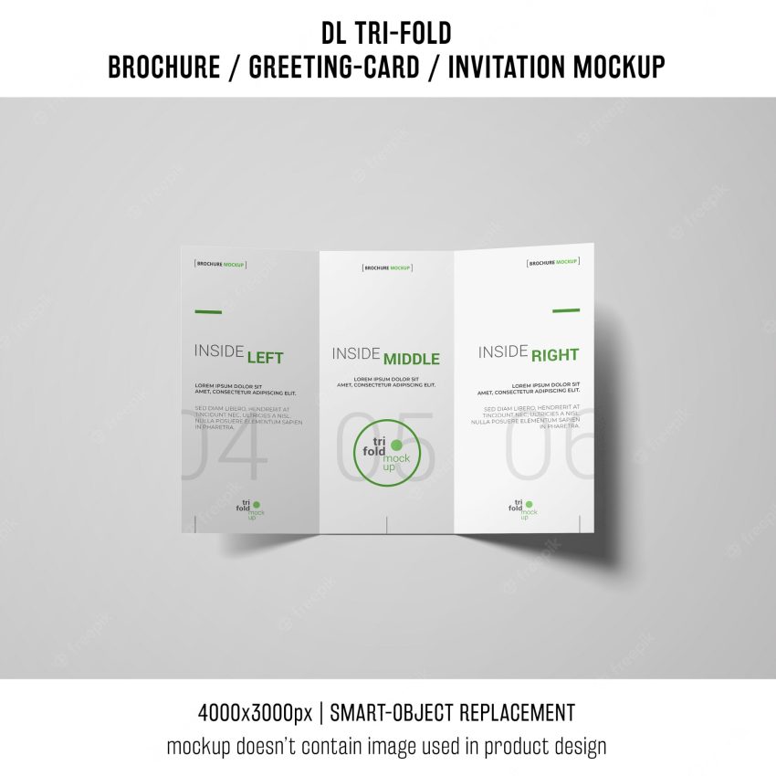 Elegant trifold brochure or invitation mockup