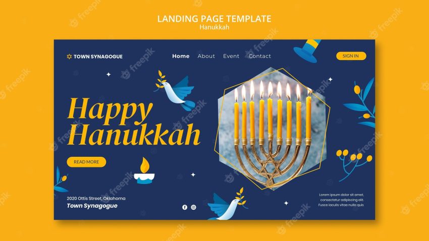Festive hanukkah landing page template