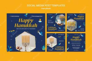 Festive hanukkah social media posts collection