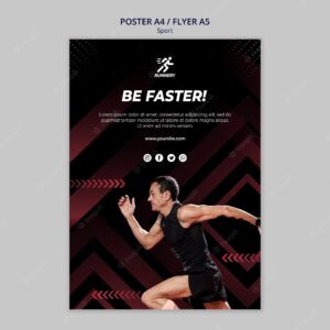 Fit sportsman running fast poster template