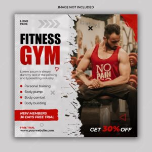 Fitness gym social media post banner or square flyer template