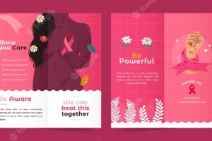Flat breast cancer awareness month brochure template