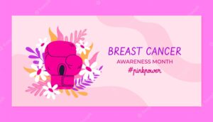 Flat breast cancer awareness month horizontal banner template