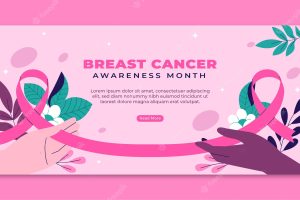 Flat breast cancer awareness month horizontal banner template