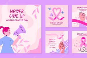 Flat breast cancer awareness month instagram posts collection
