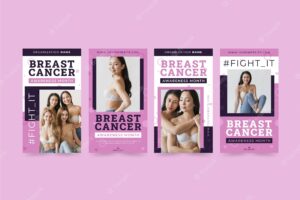 Flat breast cancer awareness month instagram stories collection with photo