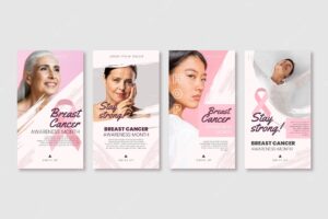 Flat breast cancer awareness month instagram stories collection with photo
