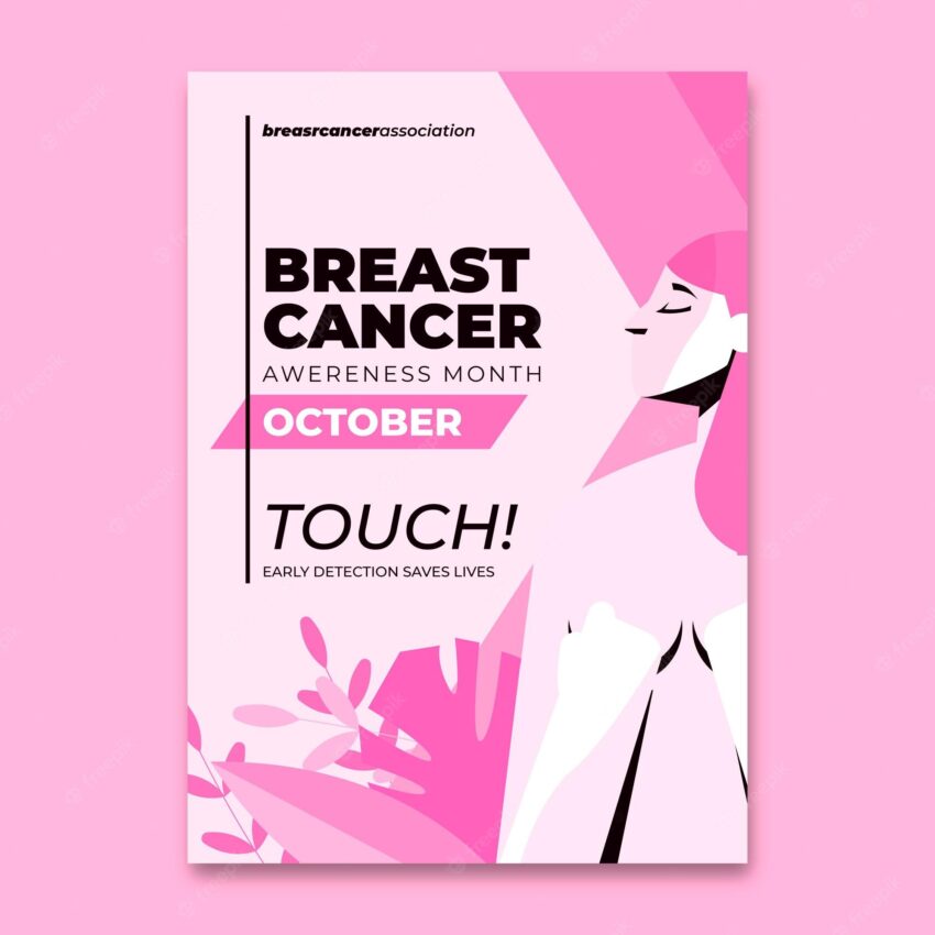 Flat breast cancer awareness month vertical flyer template