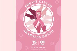 Flat breast cancer awareness month vertical flyer template