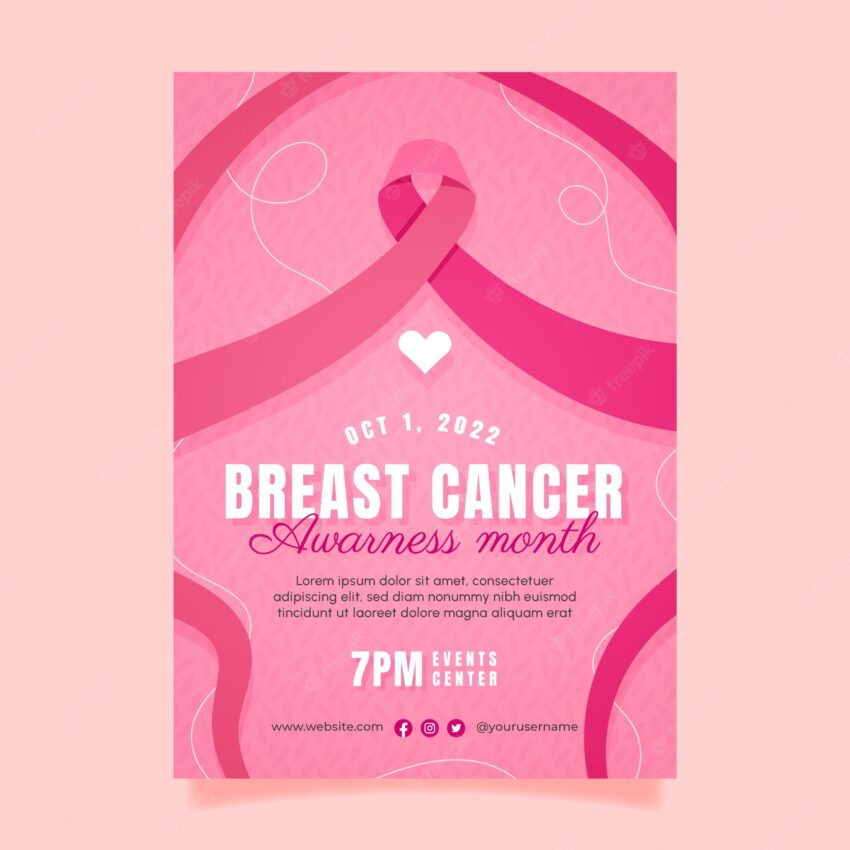 Flat breast cancer awareness month vertical poster template