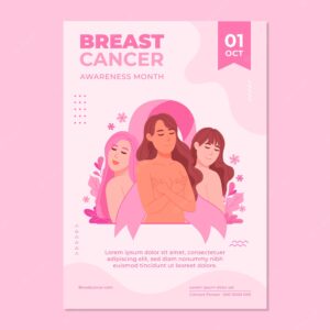 Flat breast cancer awareness month vertical poster template