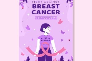 Flat breast cancer awareness month vertical poster template