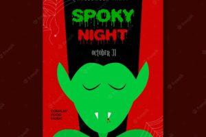 Flat design spooky halloween party poster with vampire