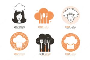 Flat female chef logo templates