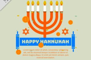 Flat hanukkah background with coins and candelabra