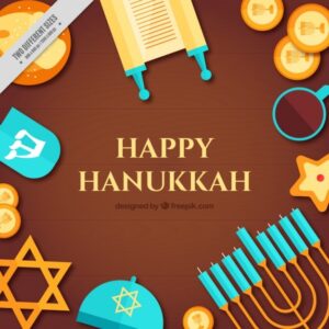 Flat hanukkah background with different items