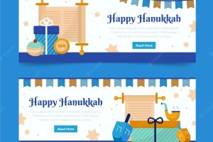 Flat hanukkah horizontal banners set