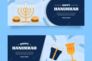 Flat hanukkah horizontal banners set