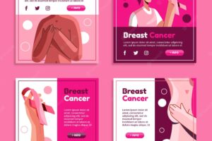 Flat international day against breast cancer instagram posts collection