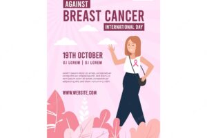 Flat international day against breast cancer vertical poster template