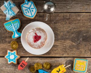 Flat lay of hanukkah concept with copy space