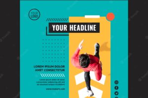 Flat lay running man square flyer template