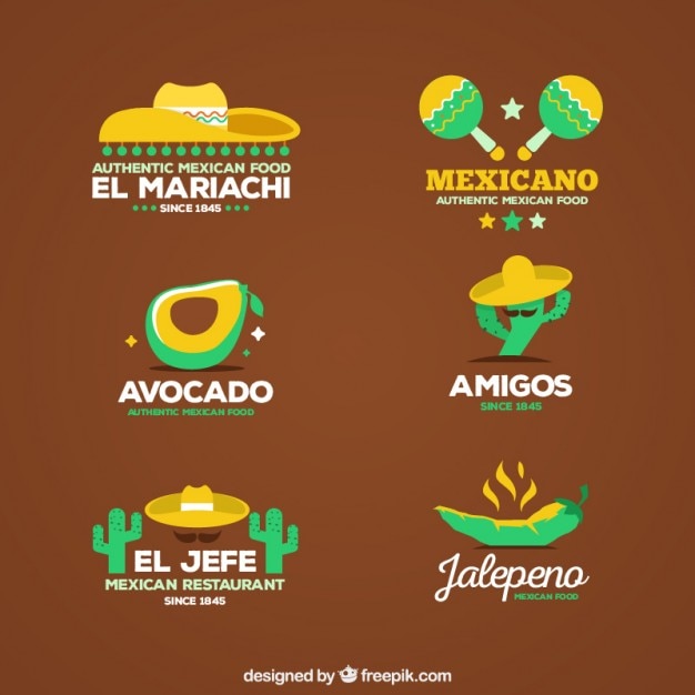 Flat mexican logo restaurant set