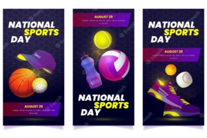 Flat national sports day banners set