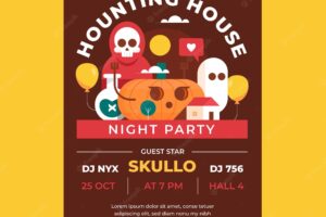 Flat vertical halloween party flyer template