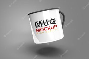 Floating metallic mug mockup