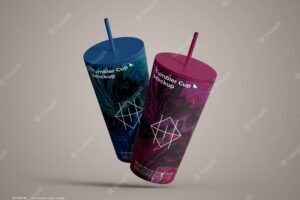 Floating simple tumbler cup mockup red and blue front view