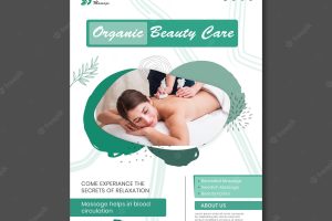 Flyer template for spa massage with woman