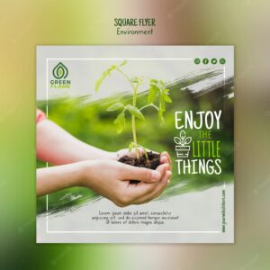 Flyer template with hands holding plant and soil