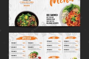 Food menu and restaurant bifold brochure template