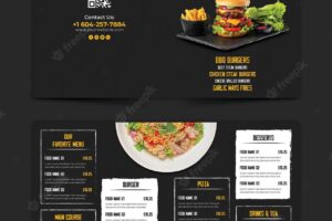 Food menu and restaurant bifold brochure template