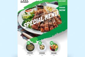 Food restaurant flyer template with grunge fresh design