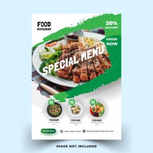 Food restaurant flyer template with grunge fresh design