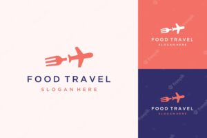 Food travel design logo or fork with a plane
