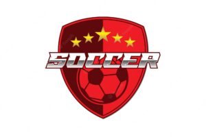 Football professional logo in flat style soccer ball and shield with stars sport games