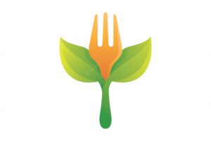 Fork food and green leaf logo