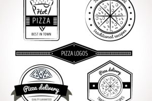 Four black and white logos for pizza