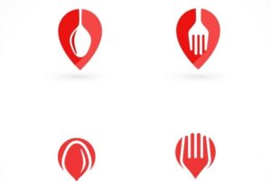 Four red logos for food at home