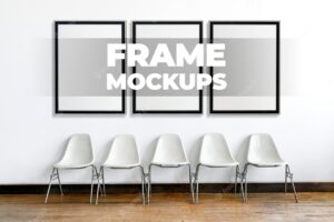 Frame mockups psd in a row on a wall