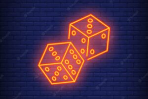 Game dices night bright advertisement element. gambling concept for neon sign